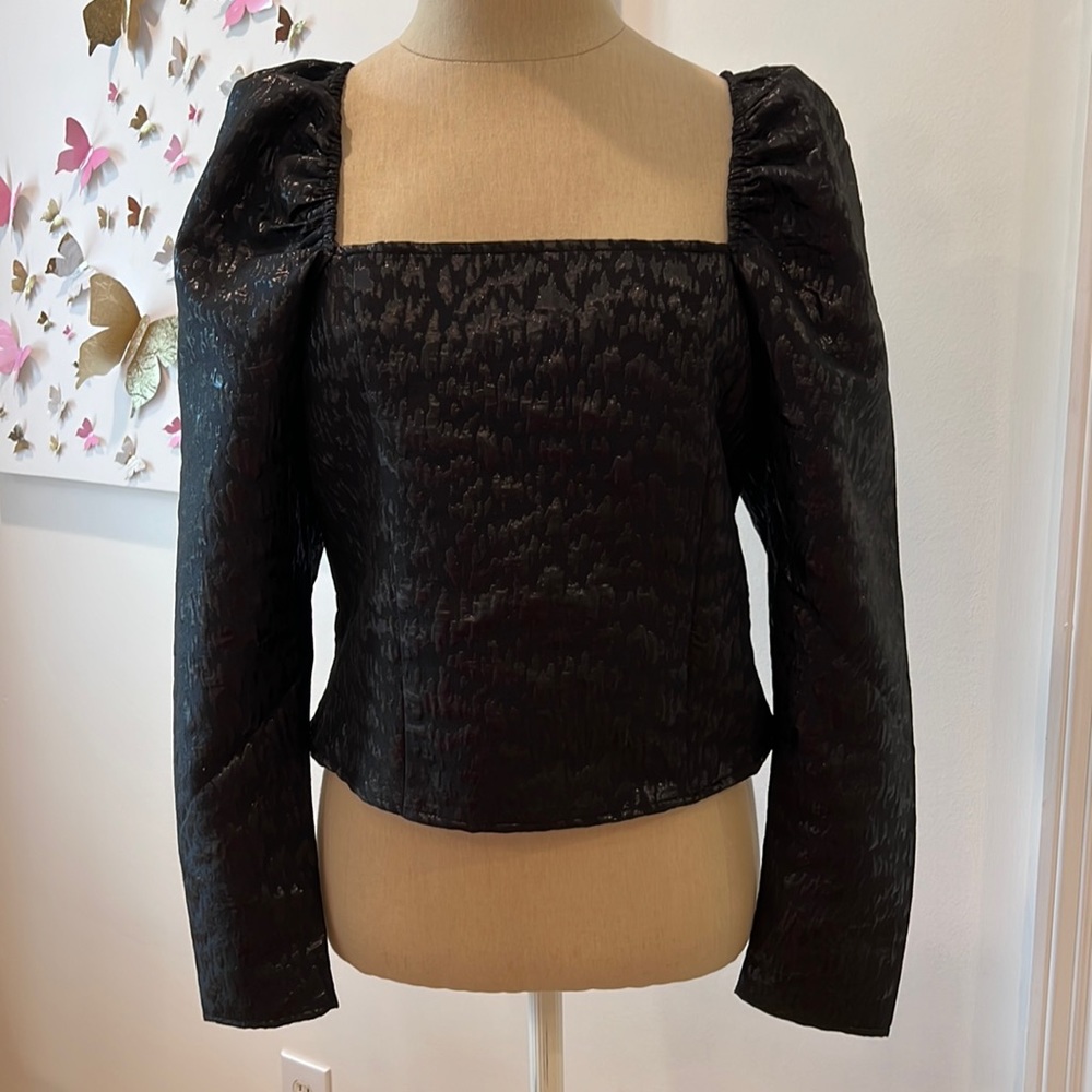 H&M black shimmer brocade top